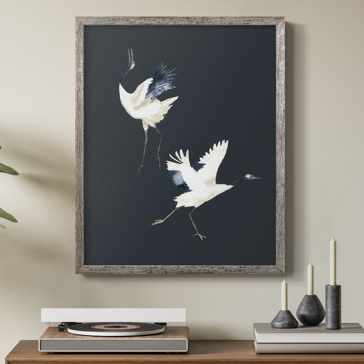 Red Barrel Studio® Cranes on Indigo II Framed Print - Solid Wood | Wayfair
