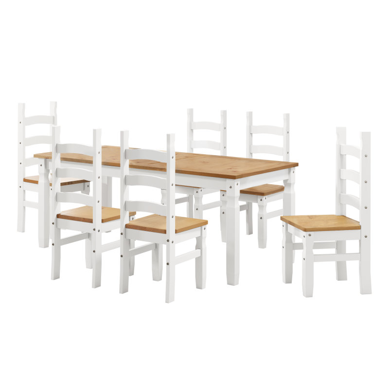 6 - Person Pine Solid Wood Dining Set, White