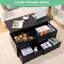 Rangement à plateau relevable noir avec compartiment caché: 2 tiroirs, hauteur réglable, panneau de particules + tiroirs centraux: compartiment, noir