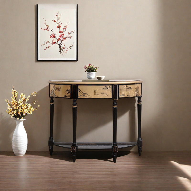 Console demi-cercle dessiné à la main, H 31,89 po x l 39,37 po x P 13,78 po