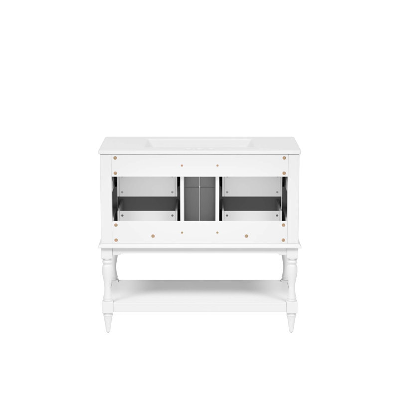 Ensemble de meuble-lavabo 36 po avec ensemble de meuble-lavabo, lavabo en céramique encastré, ensemble de meuble-lavabo autoportant avec 4 tiroirs, armoire de salle de bain avec cadre en bois massif