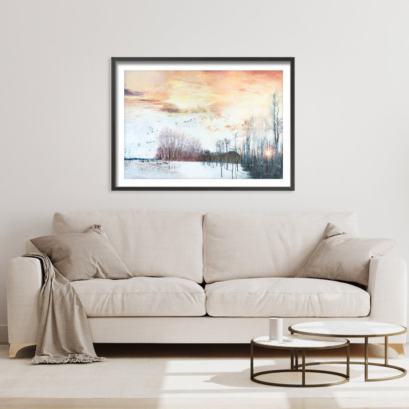 Nature Inspired Winters Flight by - Picture Frame Painting, 32" H x 48" W x 1.125" D, Framed Matted Print, Dark Gray