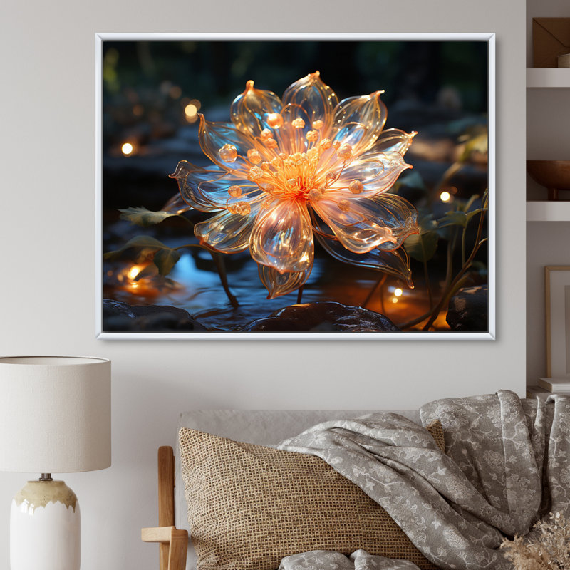 Fleurs de cristal pêche - impression, Cadre flottant blanc, H 30 po x l 40 po x P 1,5 po