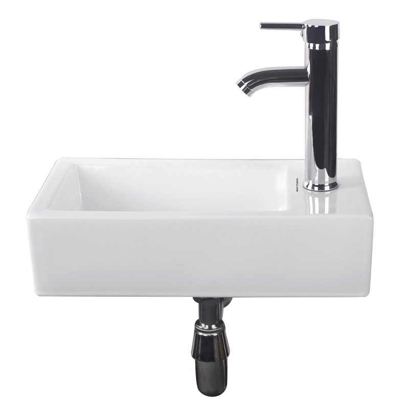 Wonline 10.2'' White Ceramic Rectangular Bathroom Sink with Faucet