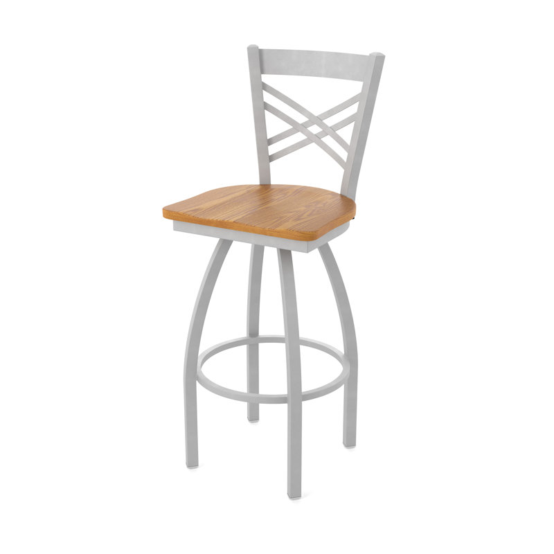 820 Catalina Swivel Bar Stool, Wood-Medium Oak, Anodized Nickel, Bar Stool (30" Seat Height)