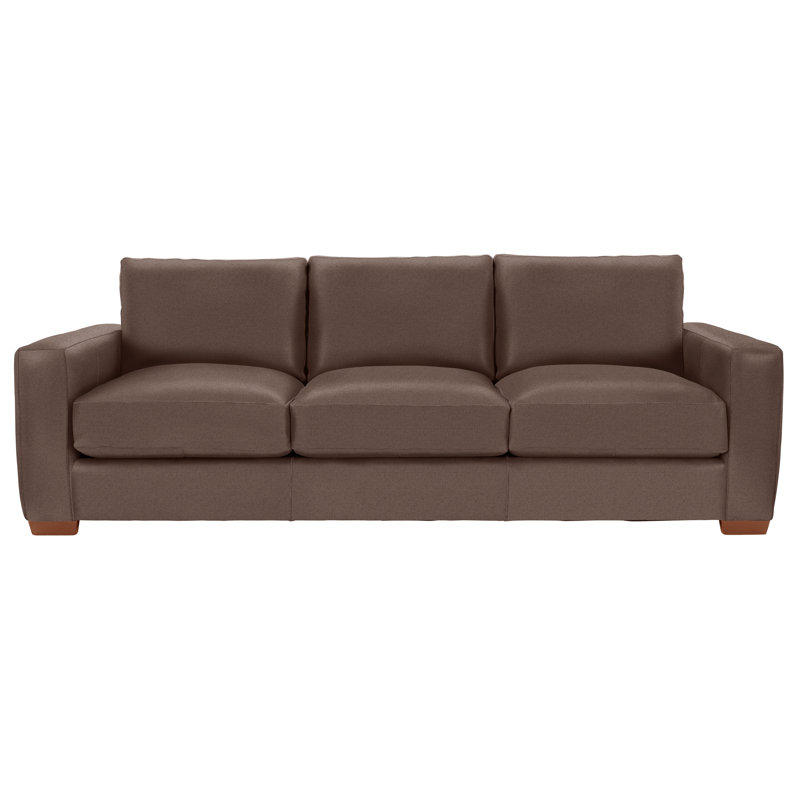 Dawkins 94'' Genuine Leather Square Arm Sofa, Beige/Tan Leather 202-202, Tobacco Distressed