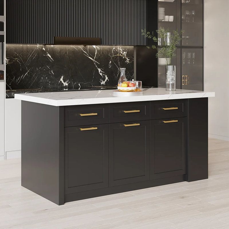 Îlot de cuisine blanc avec rangement 71 po, grande armoire de cuisine avec table de préparation pour la salle à manger, Noir