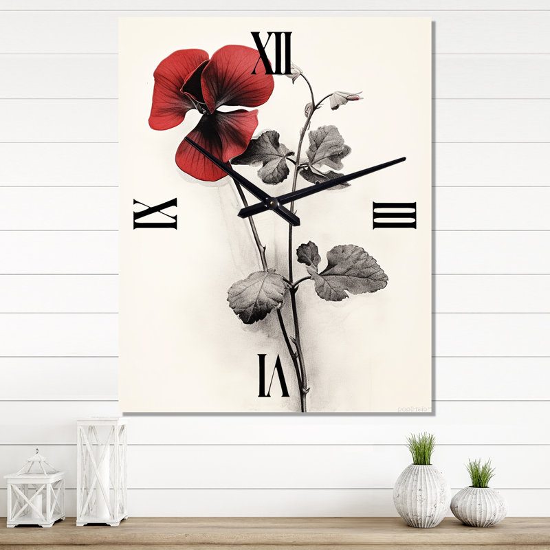 Red Dreamer II - Horloge murale florale surdimensionnée, Très grand