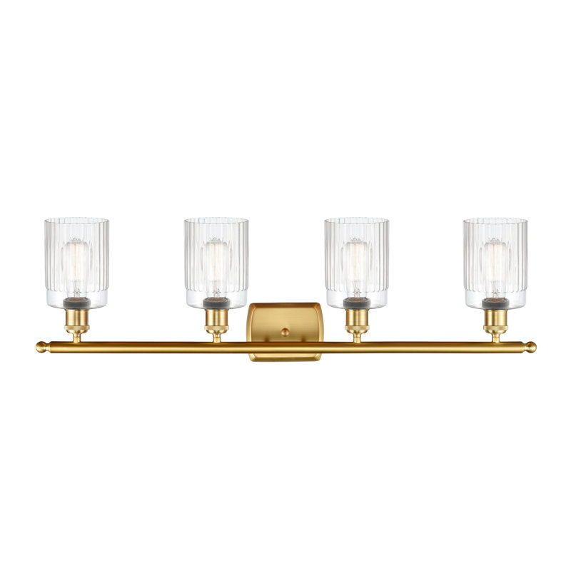 Éclairage pour salle de bain 4 lumières Caplinger, Ampoule DEL 6 watts Vinage, Transparent, Or satiné