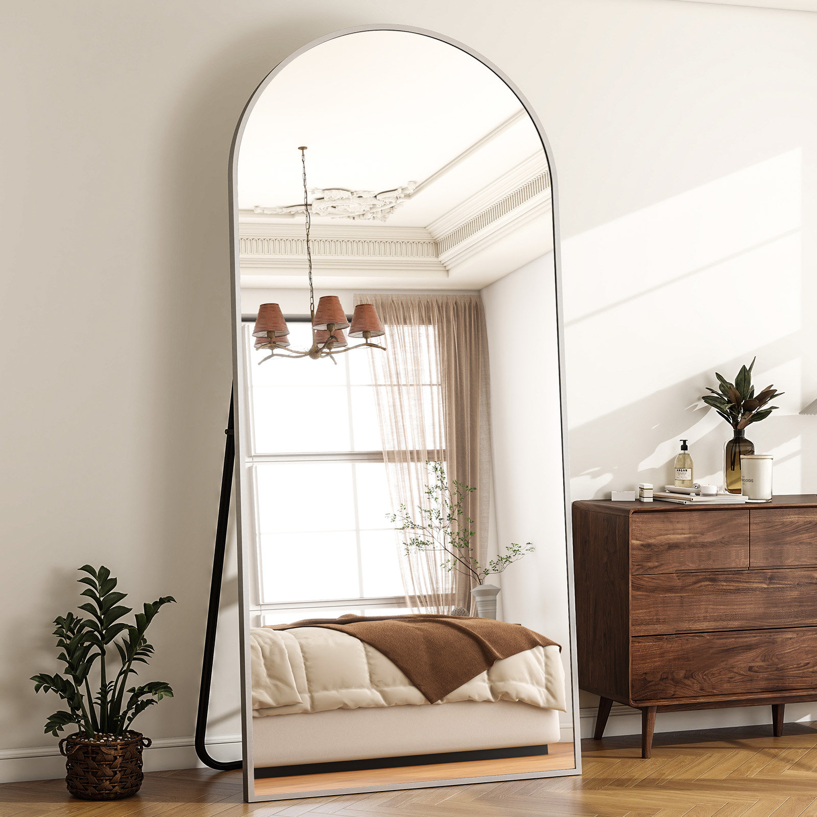 Everly Quinn Full Length Mirror Arch Floor Mirror Wall Mirror Hanging Or Leaning Arched-Top Full Body Mirror With Stand For Bedroom, Dressing Room & Reviews | Wayfair