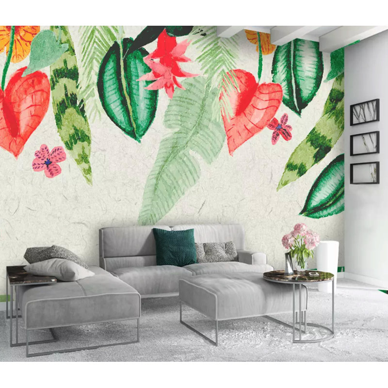 Papier peint amovible avec feuilles et feuilles, L 35,04 po x l 55 po