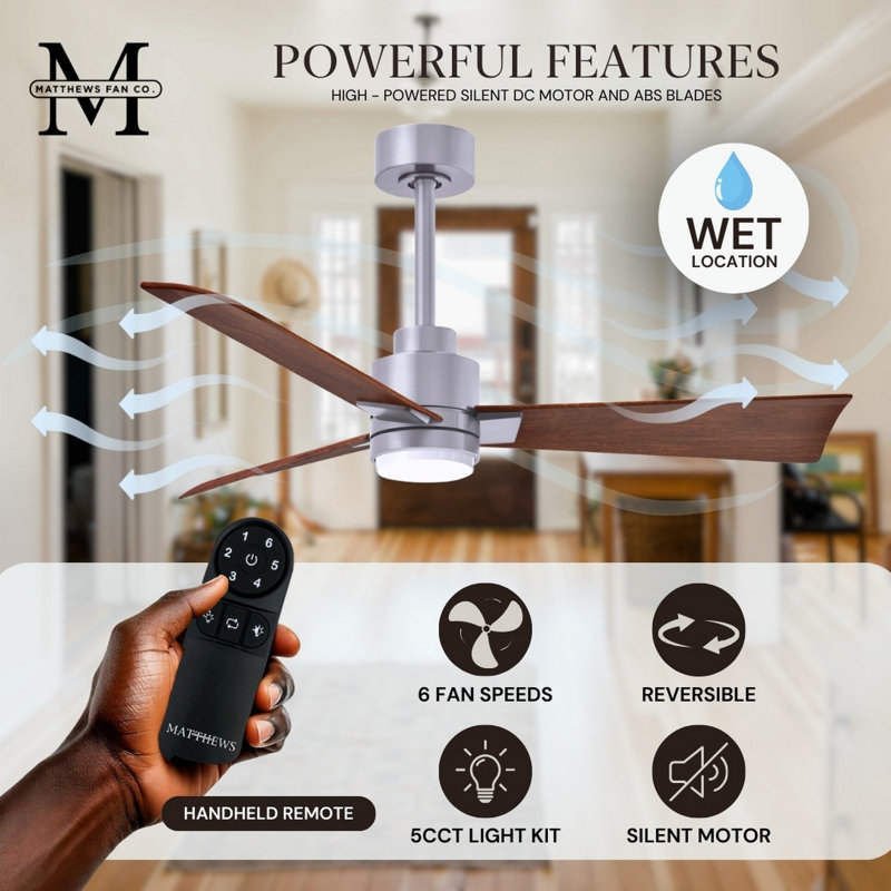 Alessandra - Three Blade Transitional Ceiling Fan -LED, Walnut, Brushed Nickel, 72"