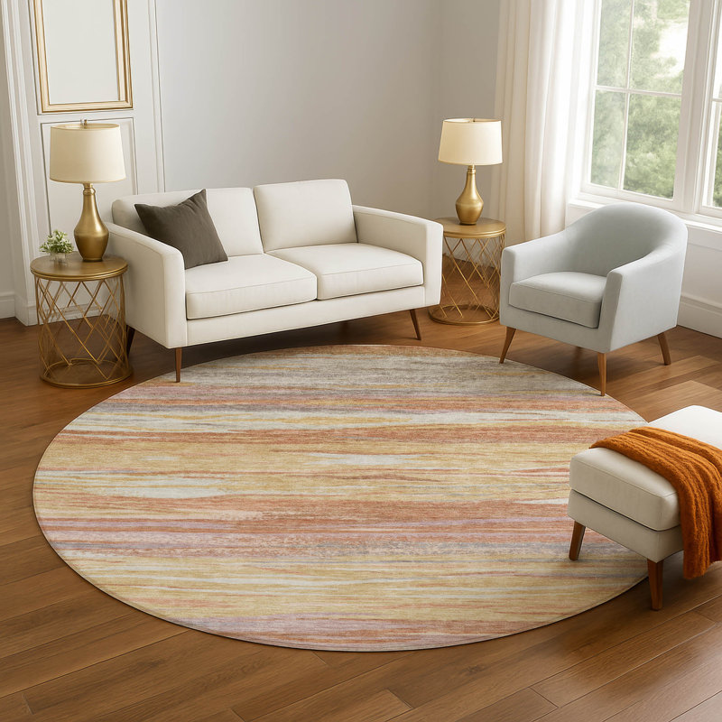 Premium Machine Washable Alaina AMF1933 Waves Rug, Round 8'