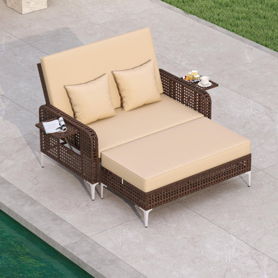 2 PCS Wicker Loveseat & Storage Ottoman with 4-Level Backrest & Soft Cushion by Ebern Designs