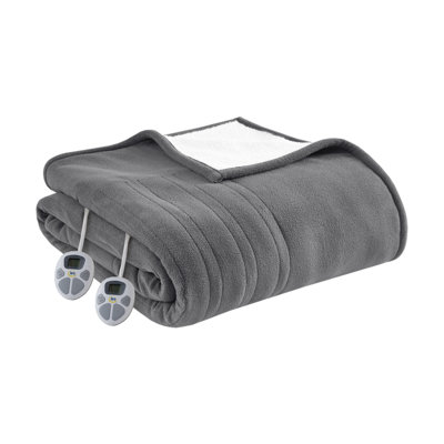 Couverture chauffante molletonnée ultra douce en molleton gris Sherpa