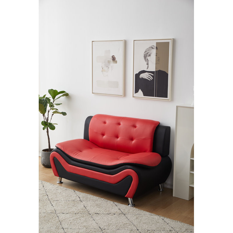 Causeuse de salon Adrin, Similicuir rouge / noir