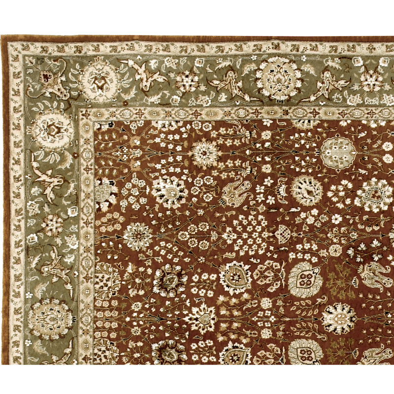 Hand Knotted Oriental Area Rug in Rust/Sage, Rectangle 3' x 5'
