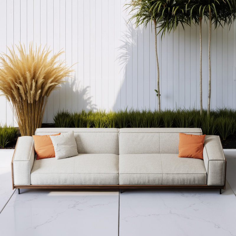 Le canapé confortable en bois 111,81 po pour 4 personnes comprend 3 coussins assortis, des housses de coussin amovibles et lavables à la machine, facile à assembler