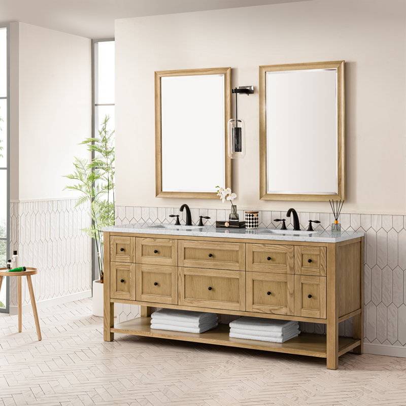 Breckenridge 72'' W Double Vanity, Eternal Jasmine Pearl, Light Natural Oak