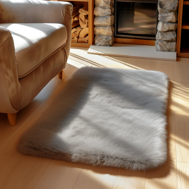 Cozy Faux Rabbit Fur Area Rug Machine Washable Rug in Gray, Rectangle 2' x 3'