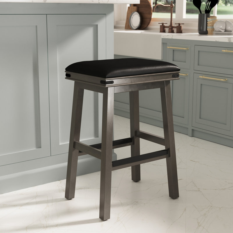 Tabouret de bar gris vieilli 30 po avec siège en cuir noir - option et style moderne