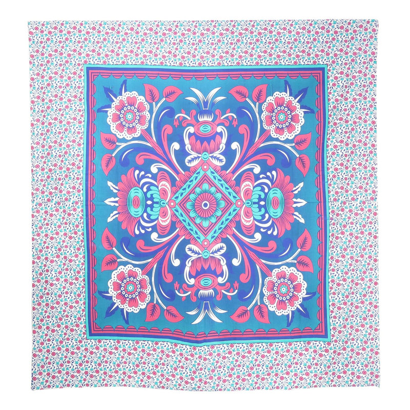 Tapisserie 88 po x 84 po à motif floral en coton bleu, rouge et blanc