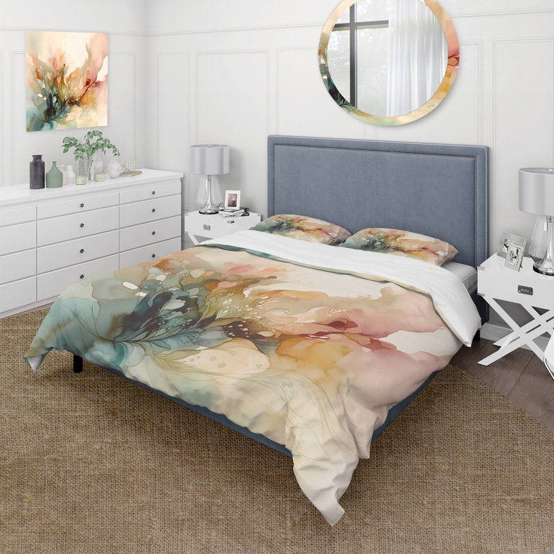 Delicate Floral Impressions II - Ensemble de housse de couette floral, Housse de couette pour grand lit et 2 taies décor