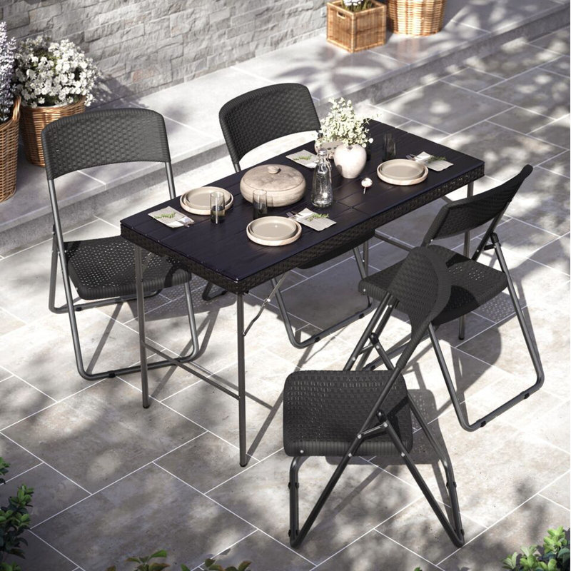 Oakden 56cm Rectangular Adjustable Folding Table with 4 Chairs