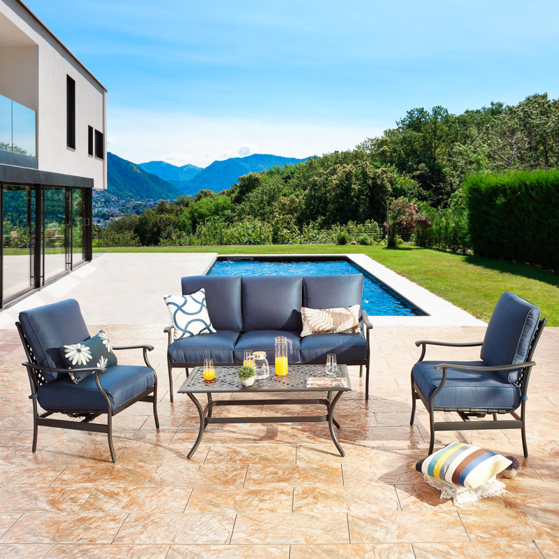 Ensemble de conversation pour canapé de patio pour 5 personnes avec coussins Middleham, Bleu