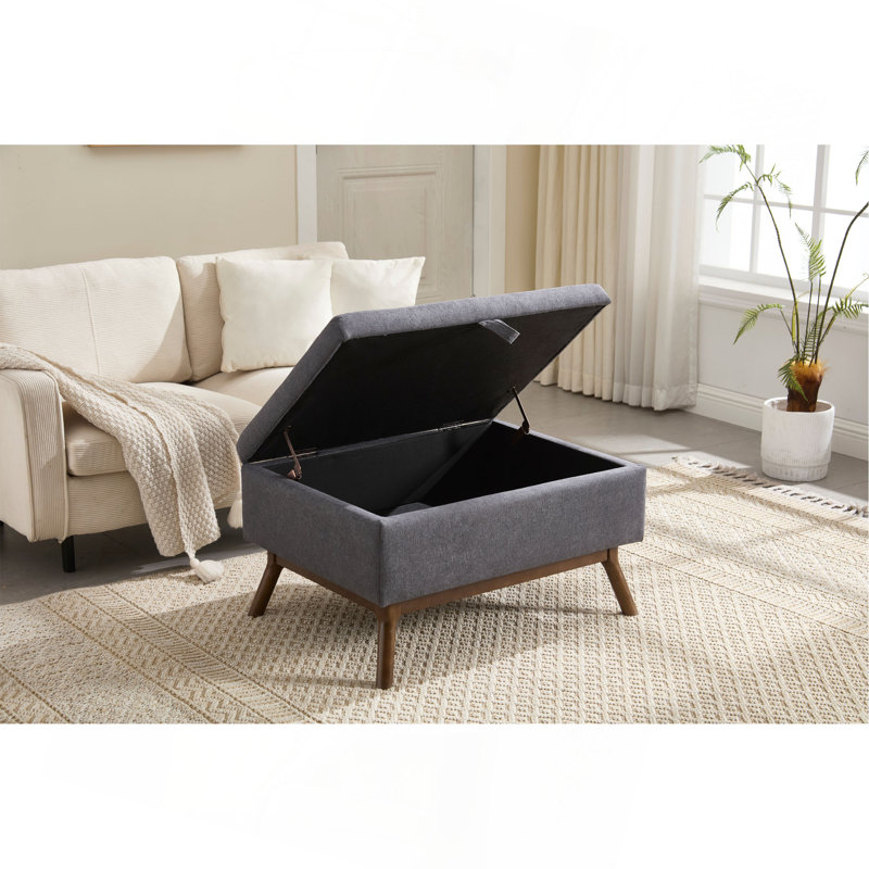 Banc de rangement Mid-Century, Lin gris foncé