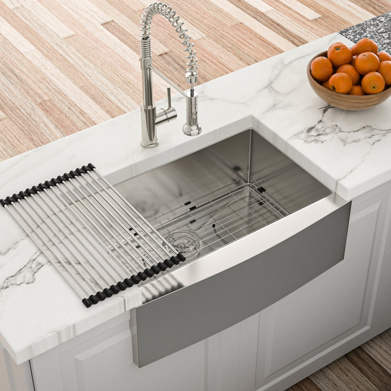 Évier de cuisine de style 27 pouces, acier inoxydable 16G T304, 10 profondeurs, coin R10, coussin insonorisant, façade de tablier de cuisine 27 "X21" X10, bassin profond de calibre 16, condensation