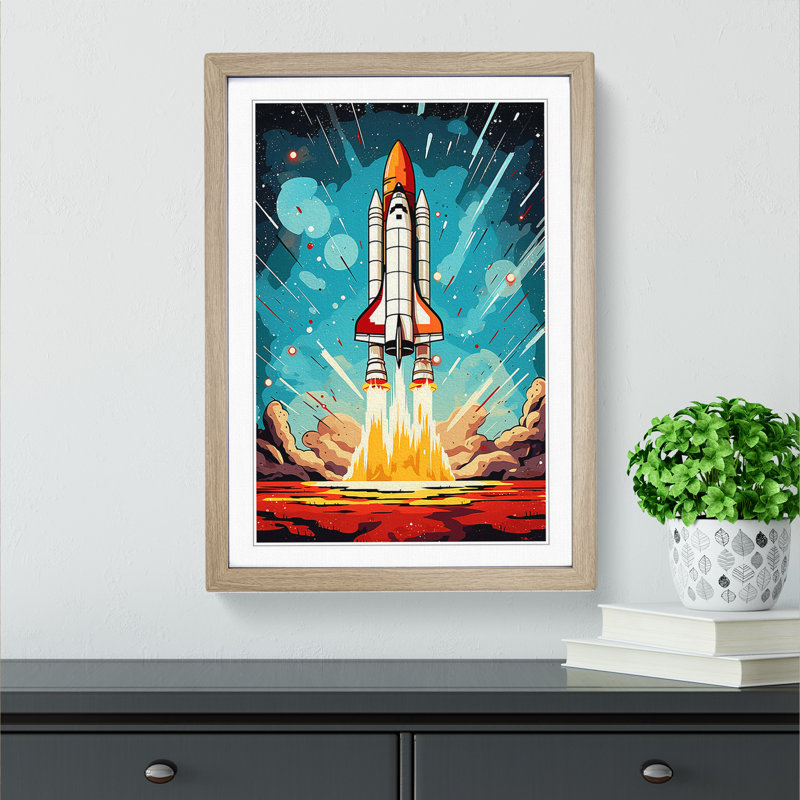 Spaceship Pop 1 Piece Single Picture Frame Wall Art, 64cm H x 46cm W x 2cm D, Oak