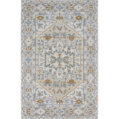 Hardwick Oriental Hand Tufted Wool Soft Gray/Blue/Yellow Area Rug