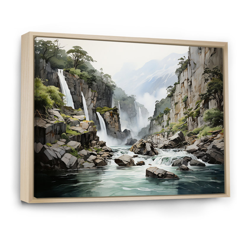 «Waterfall Cliff Scenery Magic III», reproduction sur toile, Cadre naturel flottant, H 24 po x l 32 po