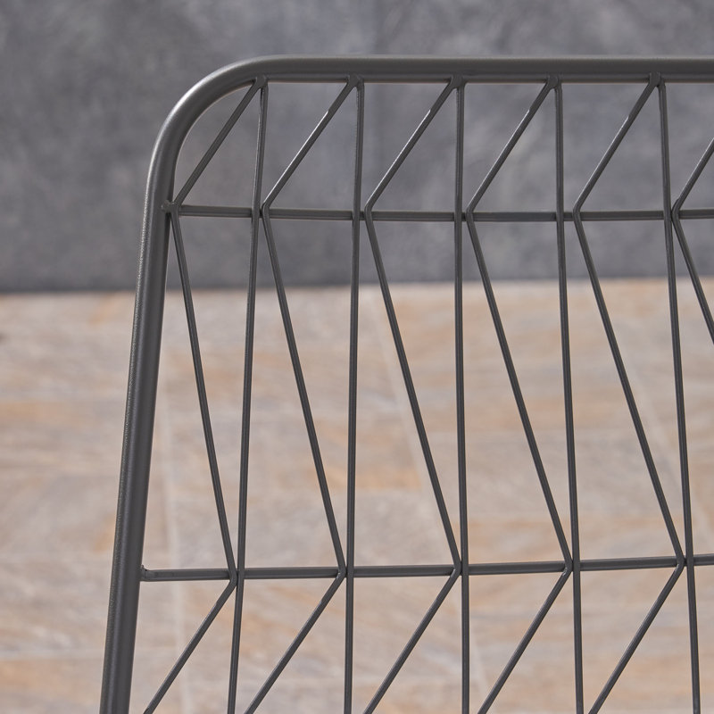 Gray Iron Outdoor Counter Stools with Off-White Cushions, Set of 4