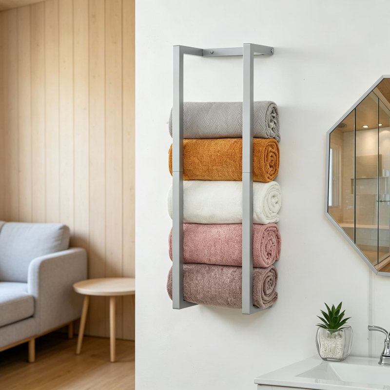 Porte-serviettes mural en métal avec 3 compartiments pour petits espaces modernes, porte-serviettes roulé en argent