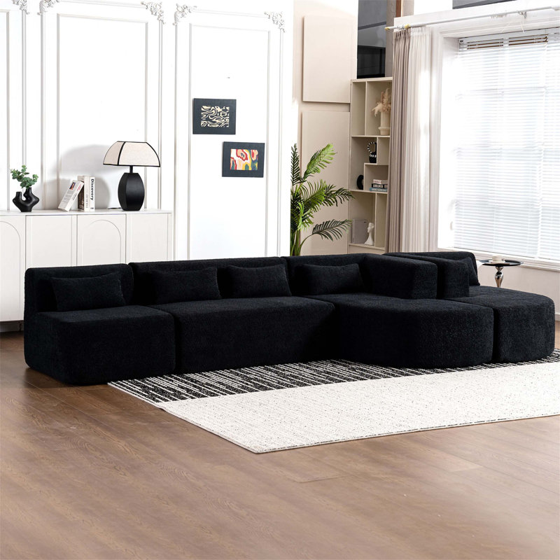 Canapé en polyester avec accoudoirs carrés pour une assise confortable et une décoration de salon moderne, idéal pour les réunions de famille