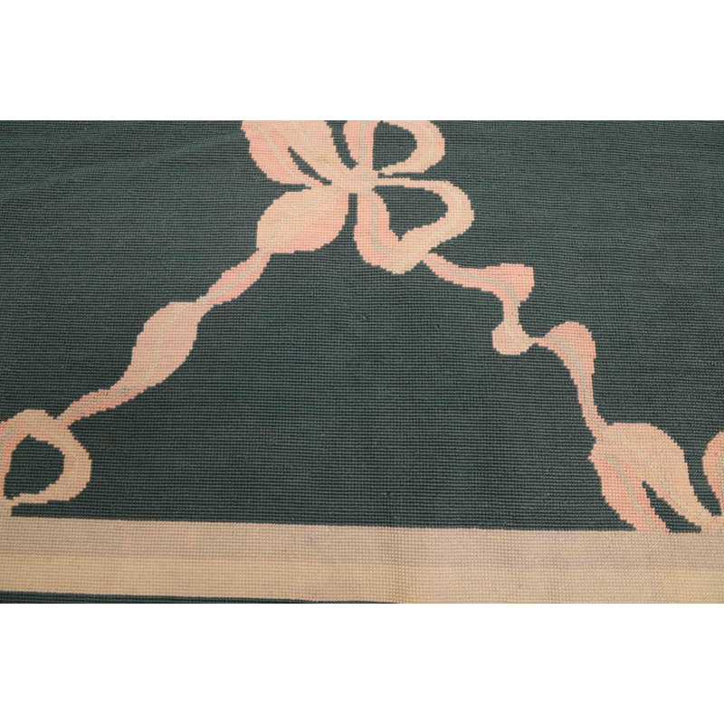 Tapisserie française vert foncé Kilim 9 pi 11 po x 13 pi 8 po