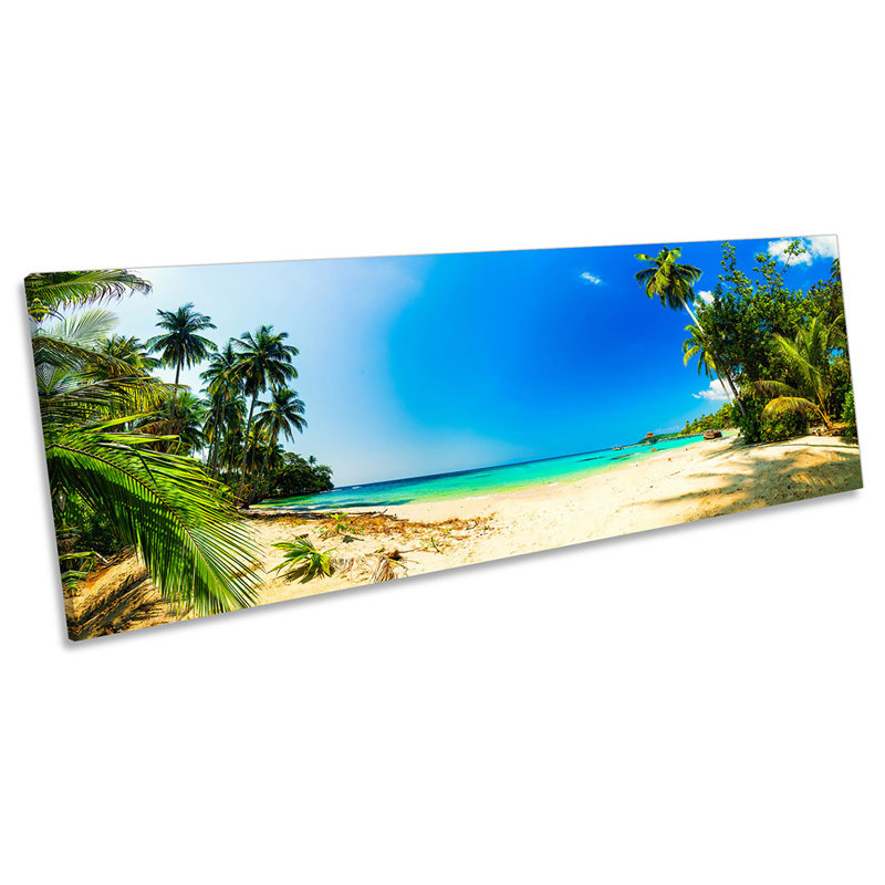 Palm Trees Beach Seascape - Wrapped Canvas Panoramic Print, 30.48cm H x 91.44cm W