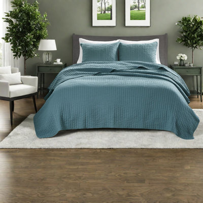 Reversible Teal Bedding Sets, Soft Microfiber Quilt, Farmhouse Style For Year-round Comfort