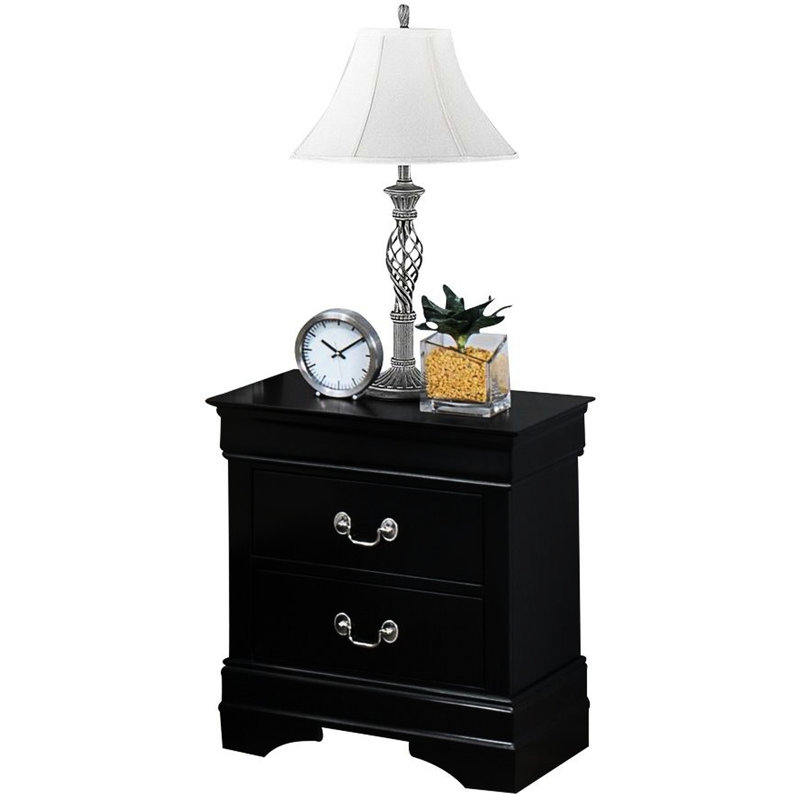 Table de chevet à tiroir lisse avec finition et style de chambre à coucher en bois massif noir, Noir