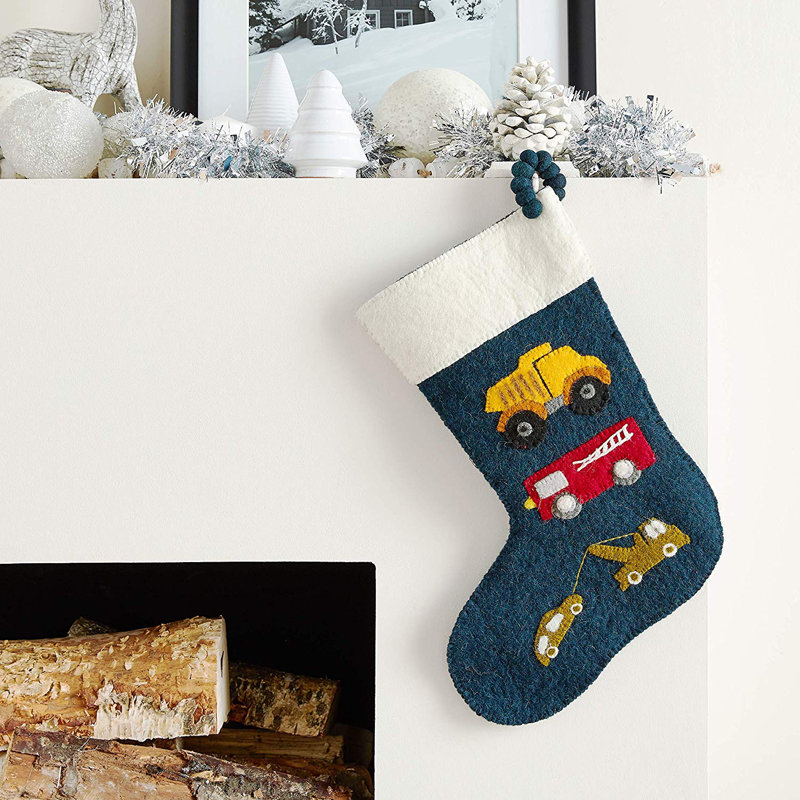 Hand-Felted Wool Christmas Trucks Stocking