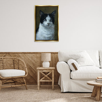 «Black & White Cat Angst», toile flottante encadrée par Laura Mark-Finberg