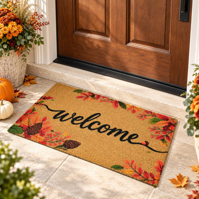 Tapis de porte de bienvenue à motif de feuilles d'automne avec dos antidérapant