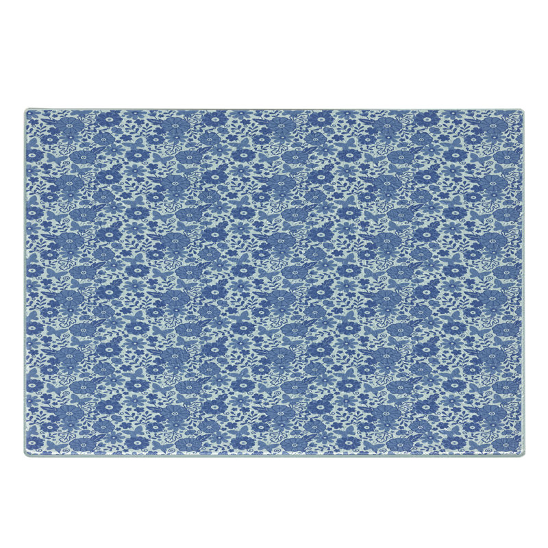 Ambesonne Dutch Tempered Glass Cutting Board Delft Style Folk Art Floral Lavender Blue and White
