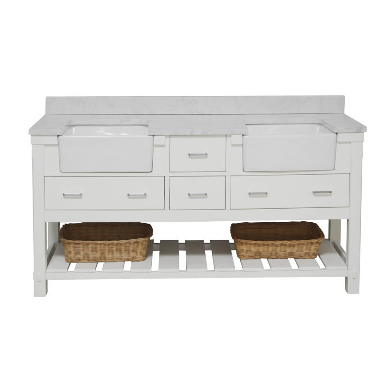 Hitton 72'' Double Bathroom Vanity with Top, White, Engineered Carrara