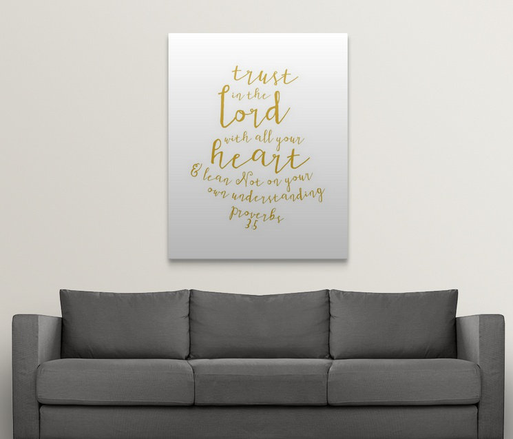 «Proverbs 3: 5 - Scripture Art», art textuel, H 10 po x l 8 po x P 1,5 po, Toile