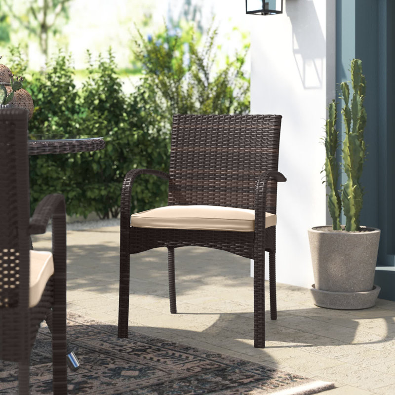 Chaise de patio avec coussin, Brun, 2