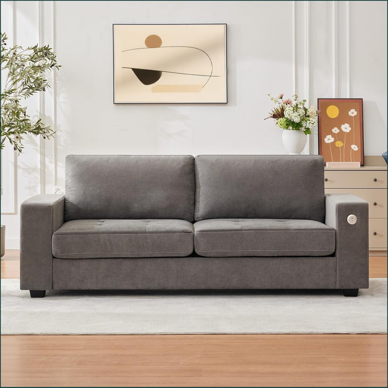 90" Versatile Contemporary Sectional Sofa In Chenille Fabric For Two With Usb Charging Port And Side Storage Pocket, Fabric Cover Removable, Living Room Apartment Sectional Sofa