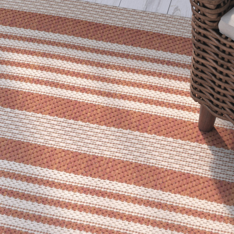 Arneshia Striped Terracotta/ Beige Indoor / Outdoor Area Indoor/Outdoor Area Rug, Rectangle 4' x 5'7"